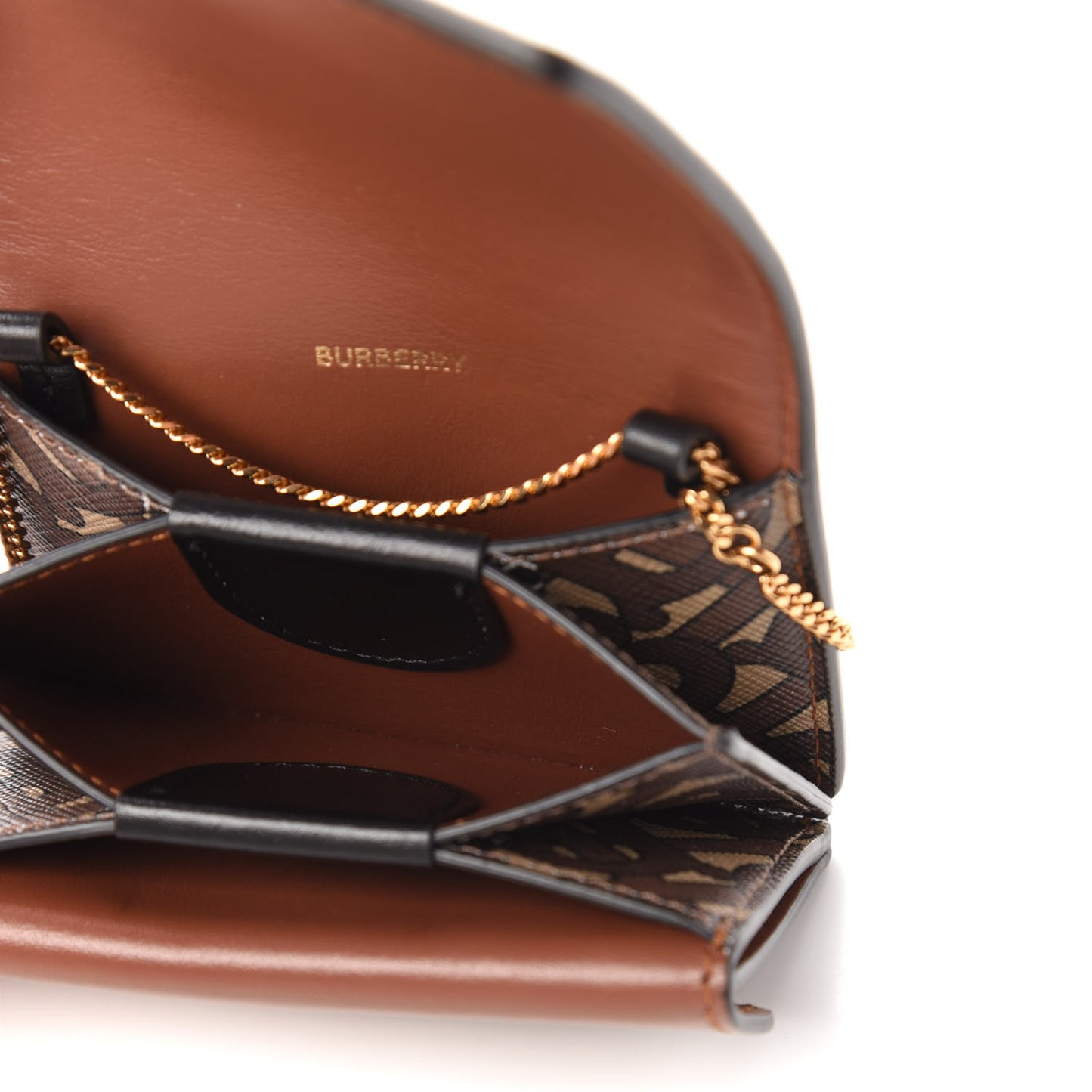 E-Canvas Monogram Stripe Jessie Chain Card Case Bridle Brown