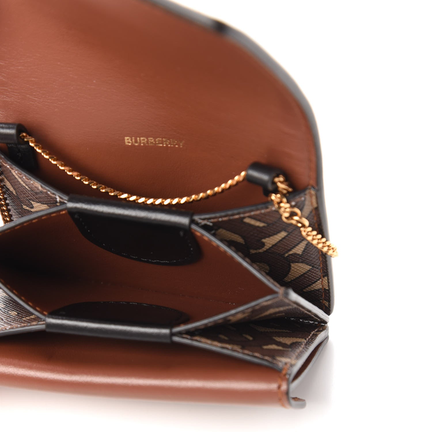 Burberry E-Canvas Monogram Stripe Jessie Chain Card Case Bridle Brown 5 of 9