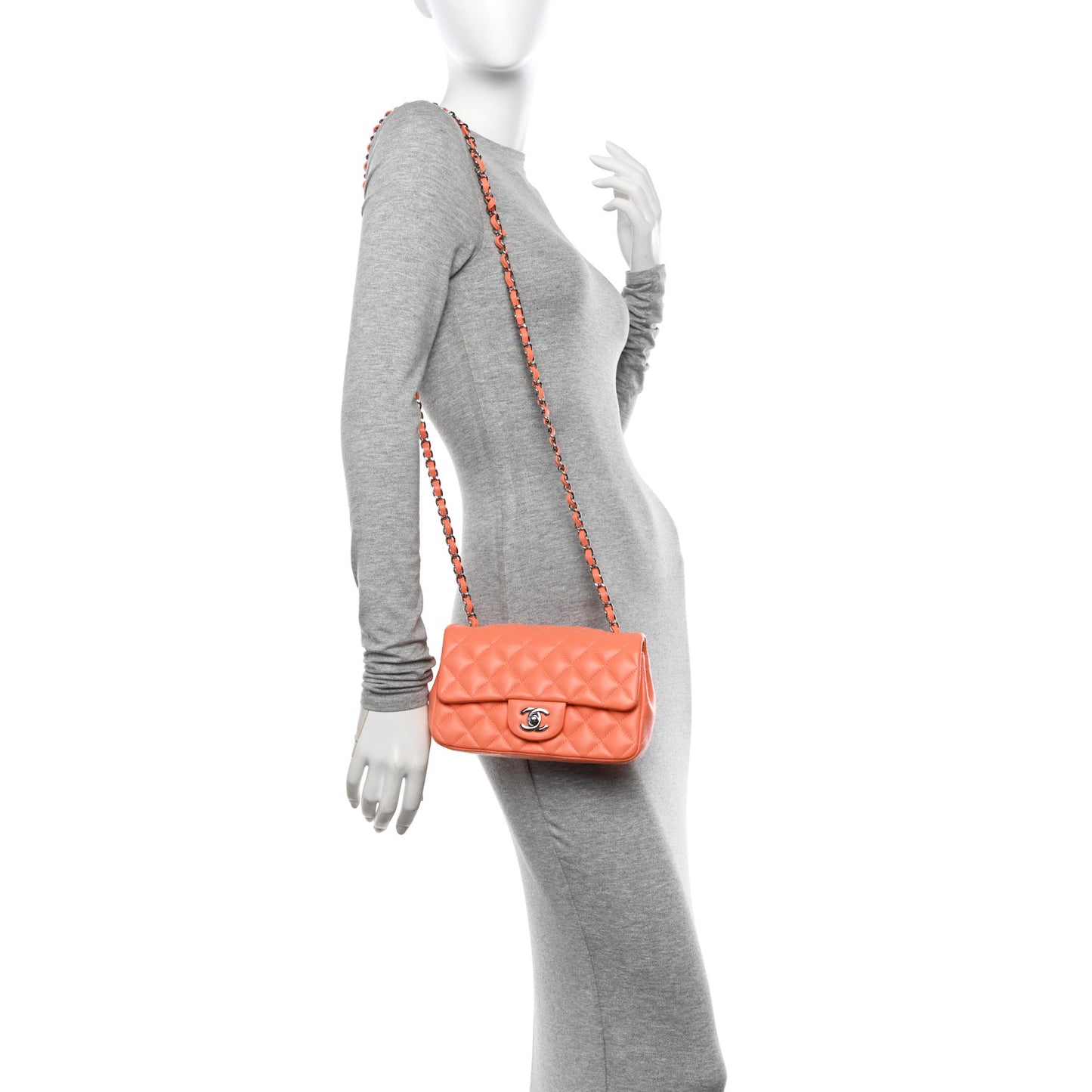 Lambskin Quilted Mini Rectangular Flap Light Orange