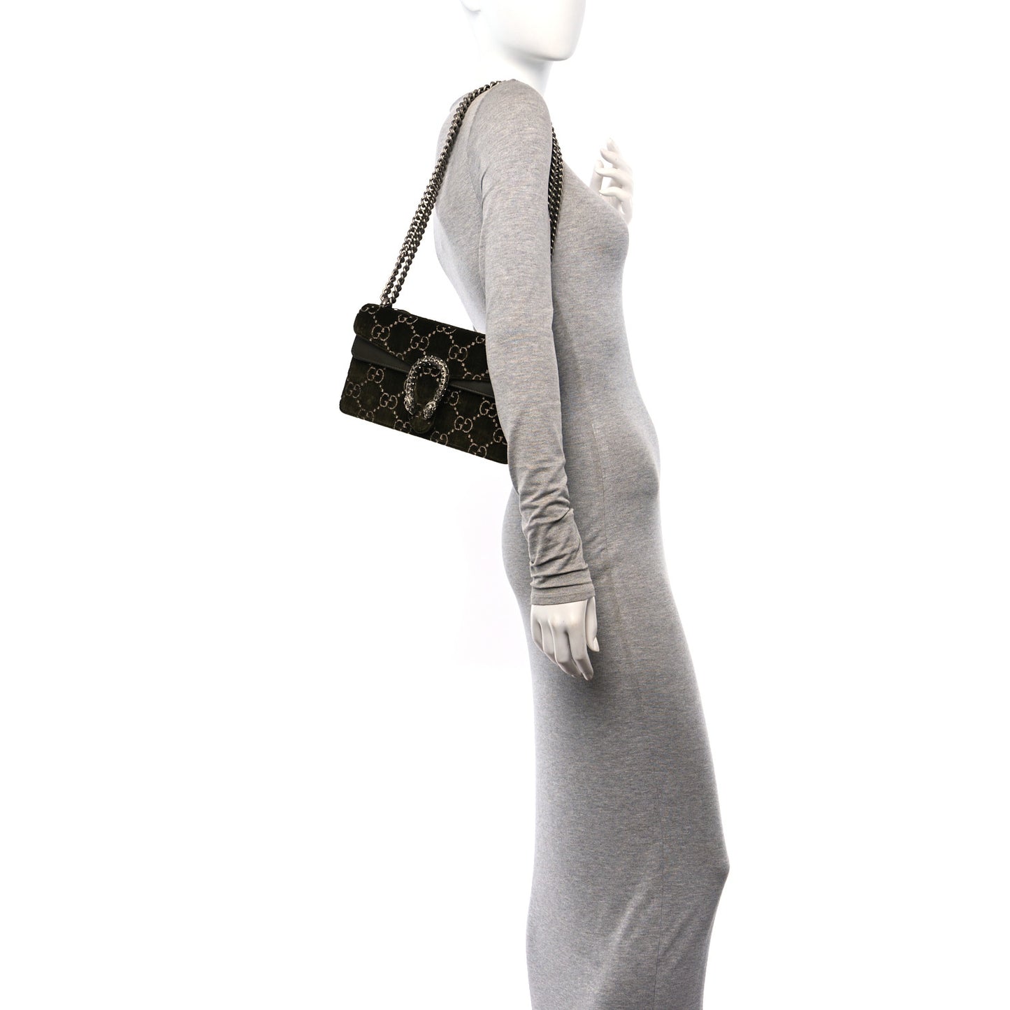Velvet Moon Calfskin Crystal GG Monogram Small Dionysus Shoulder Bag Dark Olive Rose Gold