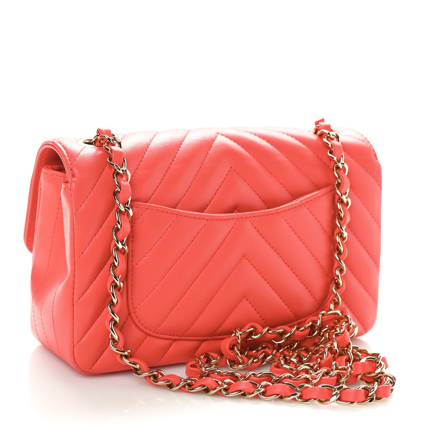 Lambskin Chevron Quilted Mini Rectangular Flap Red