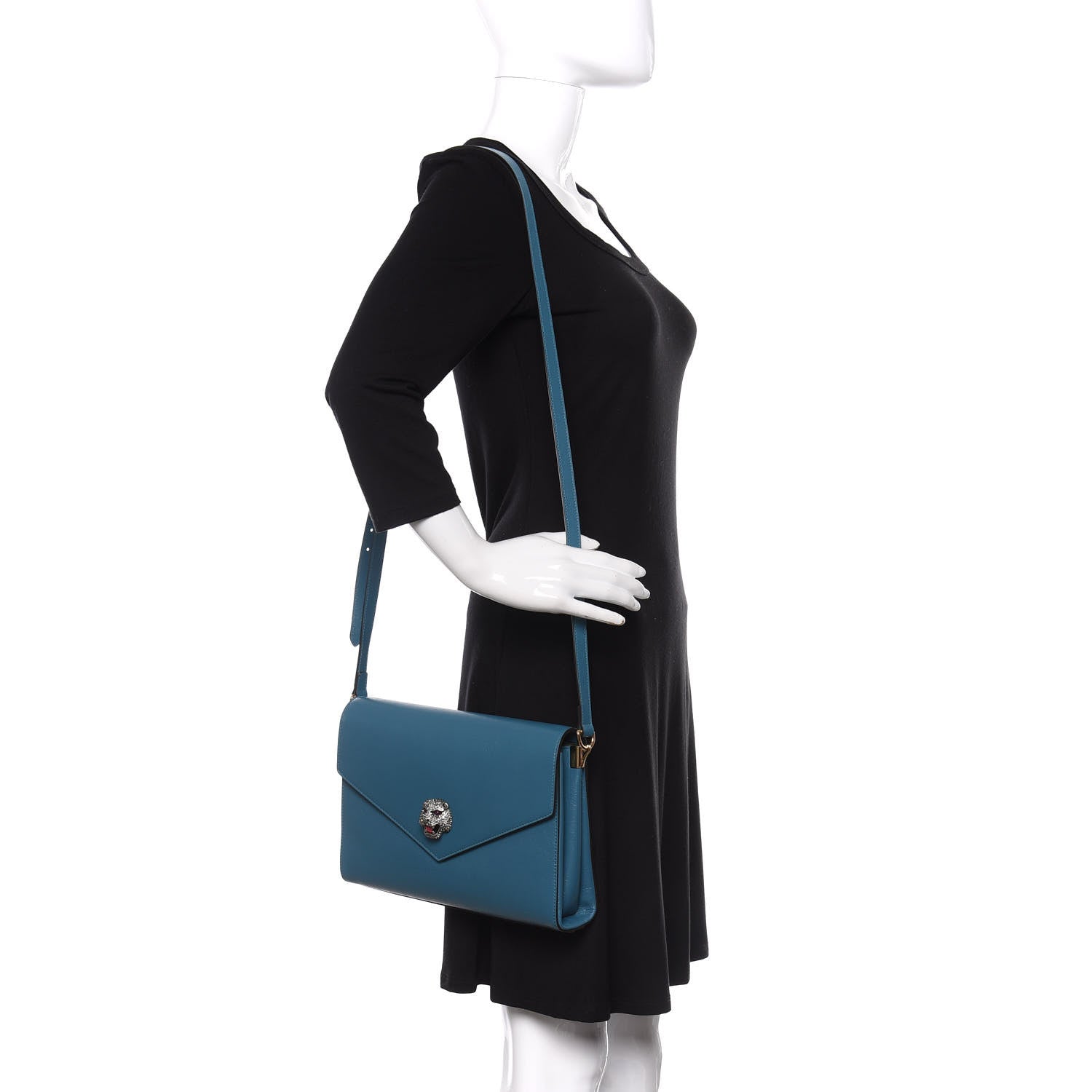 Gucci Calfskin Animalier Medium Shoulder Bag Blue 3 of 19