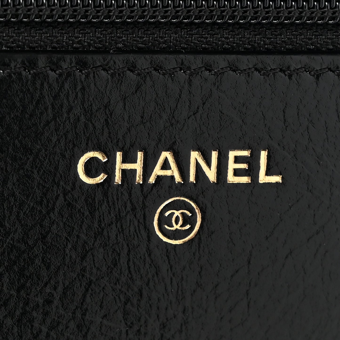 Goatskin Stitched Golden CC Wallet on Chain WOC Black