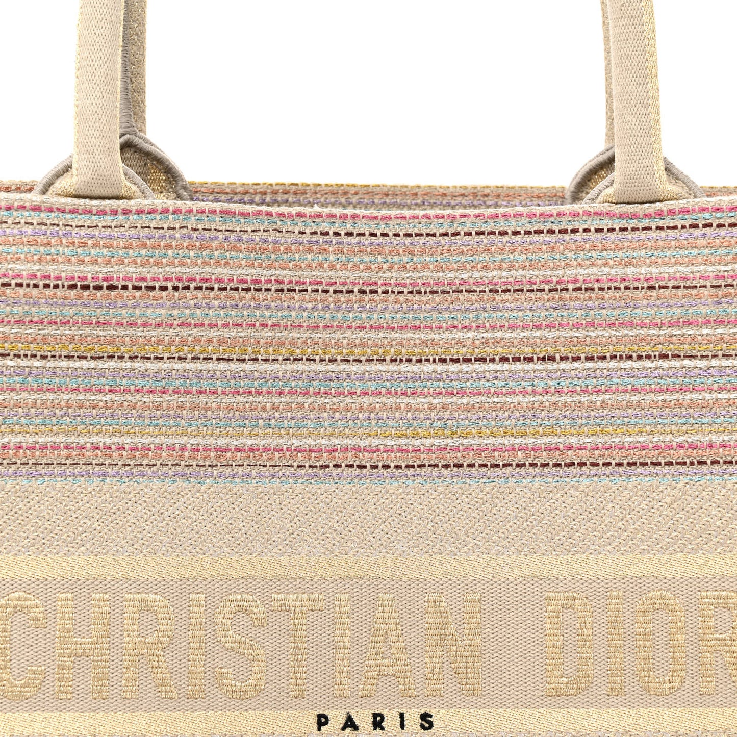 Canvas Embroidered Medium Stripes Book Tote Beige Multicolor