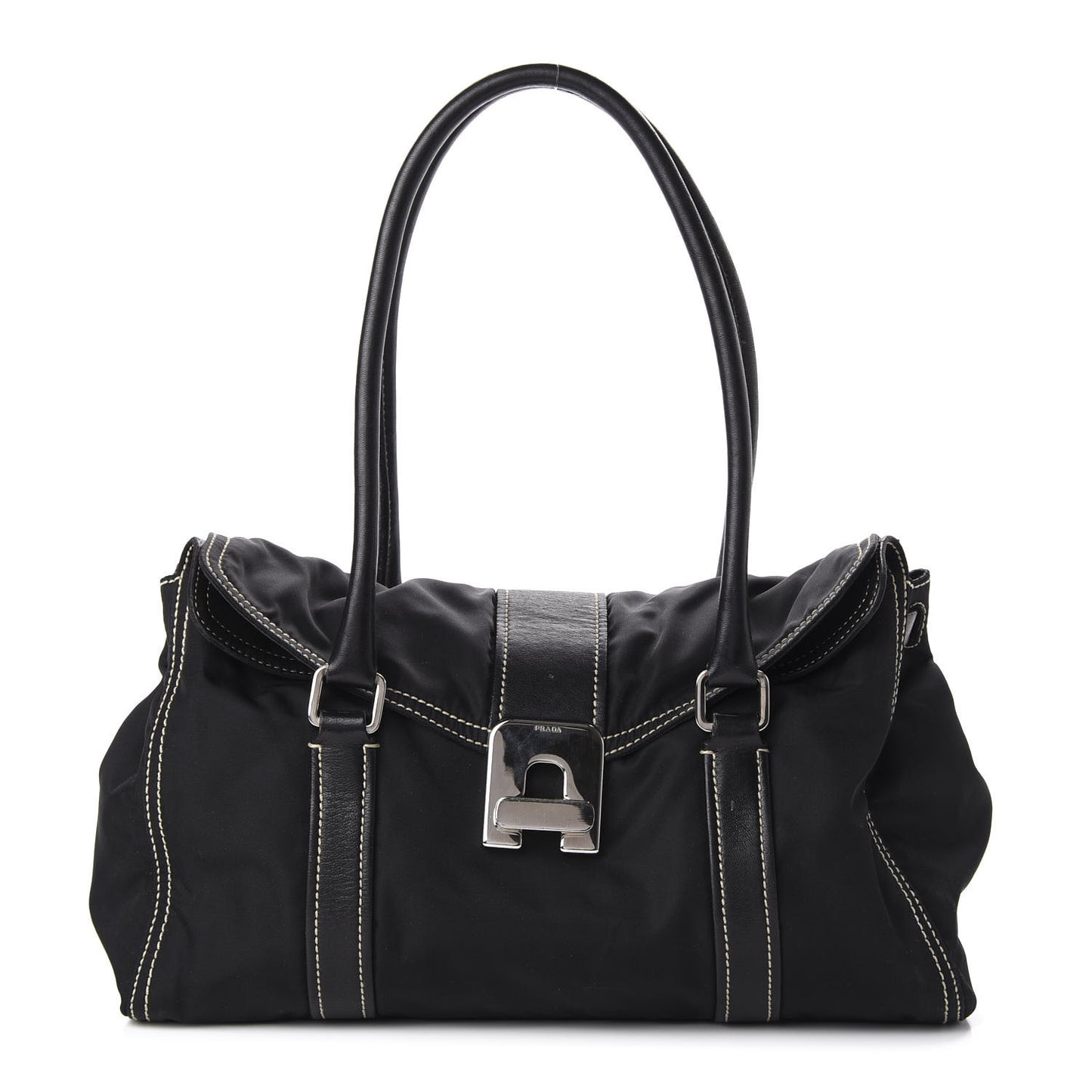 Tessuto Nylon Twist Soft Calfskin Shoulder Bag Black