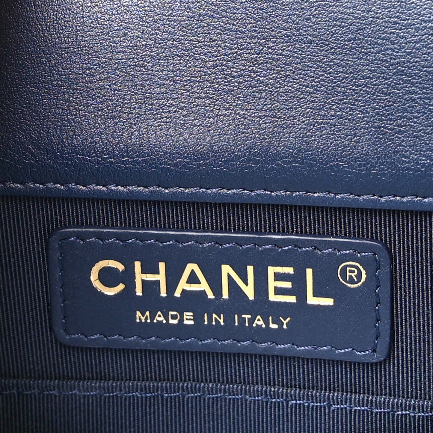 Metallic Lambskin Striped North South Boy Flap Navy Gold
