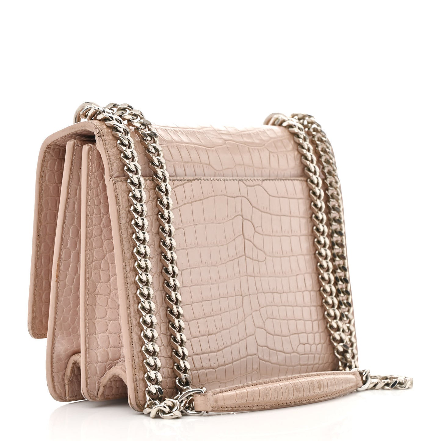 Calfskin Crocodile Embossed Medium Monogram Sunset Rose Antic