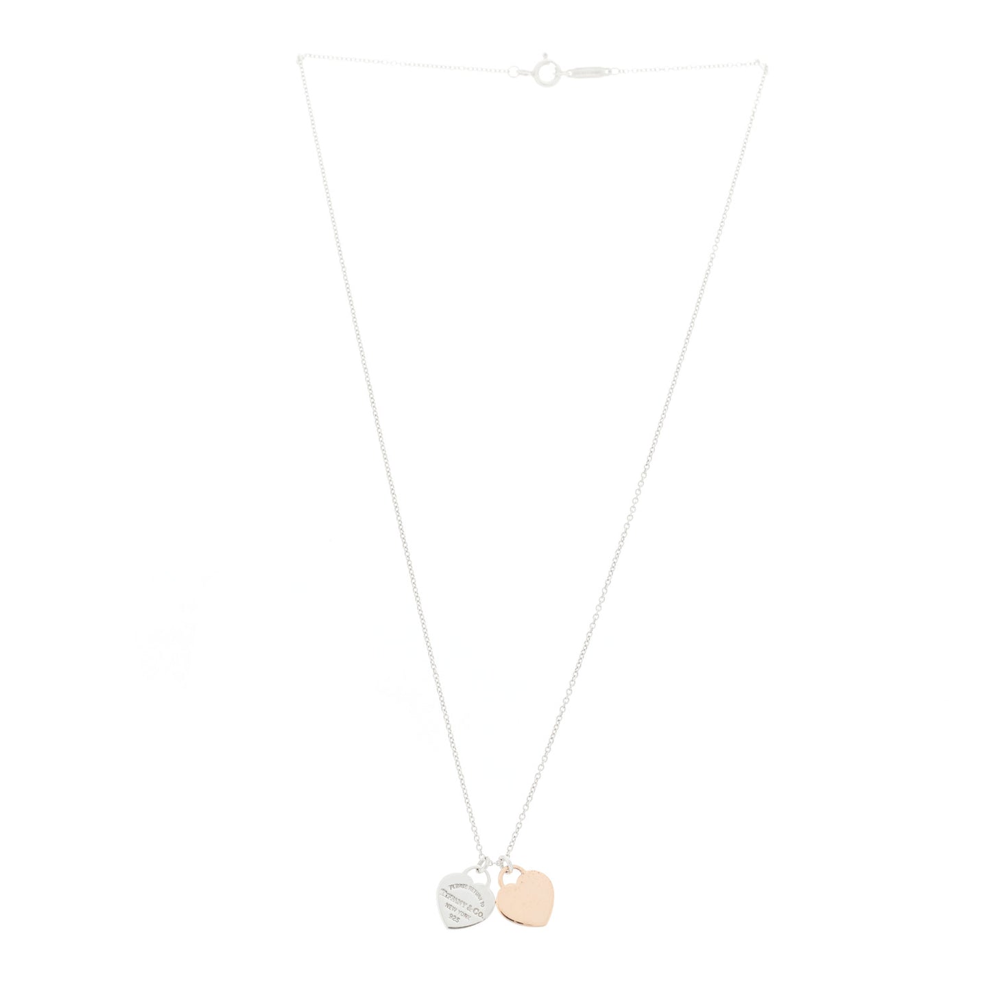 Sterling Silver Rubedo Mini Return To Tiffany Double Heart Tag Pendant Necklace