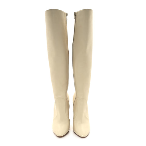 Calfskin Knee High Skinny Boots 36 Eggshell