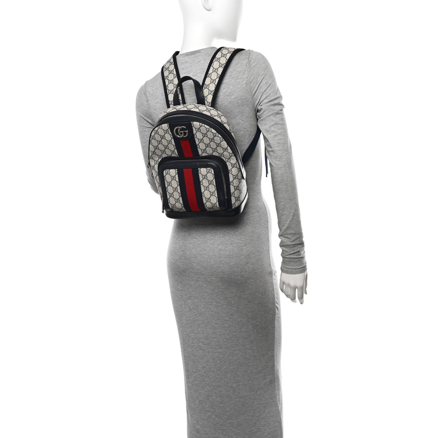 GG Supreme Monogram Textured Dollar Calfskin Web Small Ophidia Day Backpack Beige Blue Black