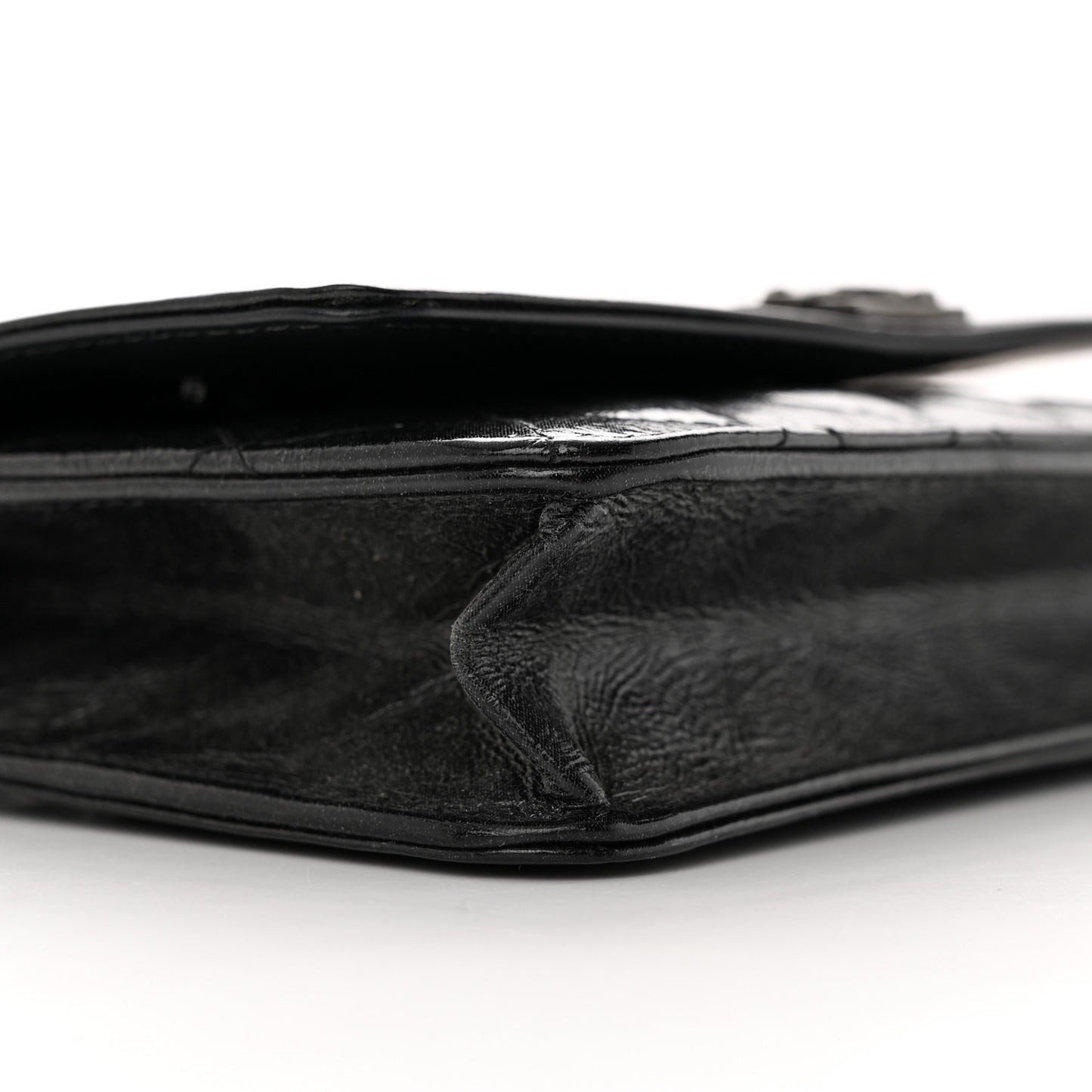 Shiny Aged Calfskin Quilted Boy Wallet On Chain WOC So Black