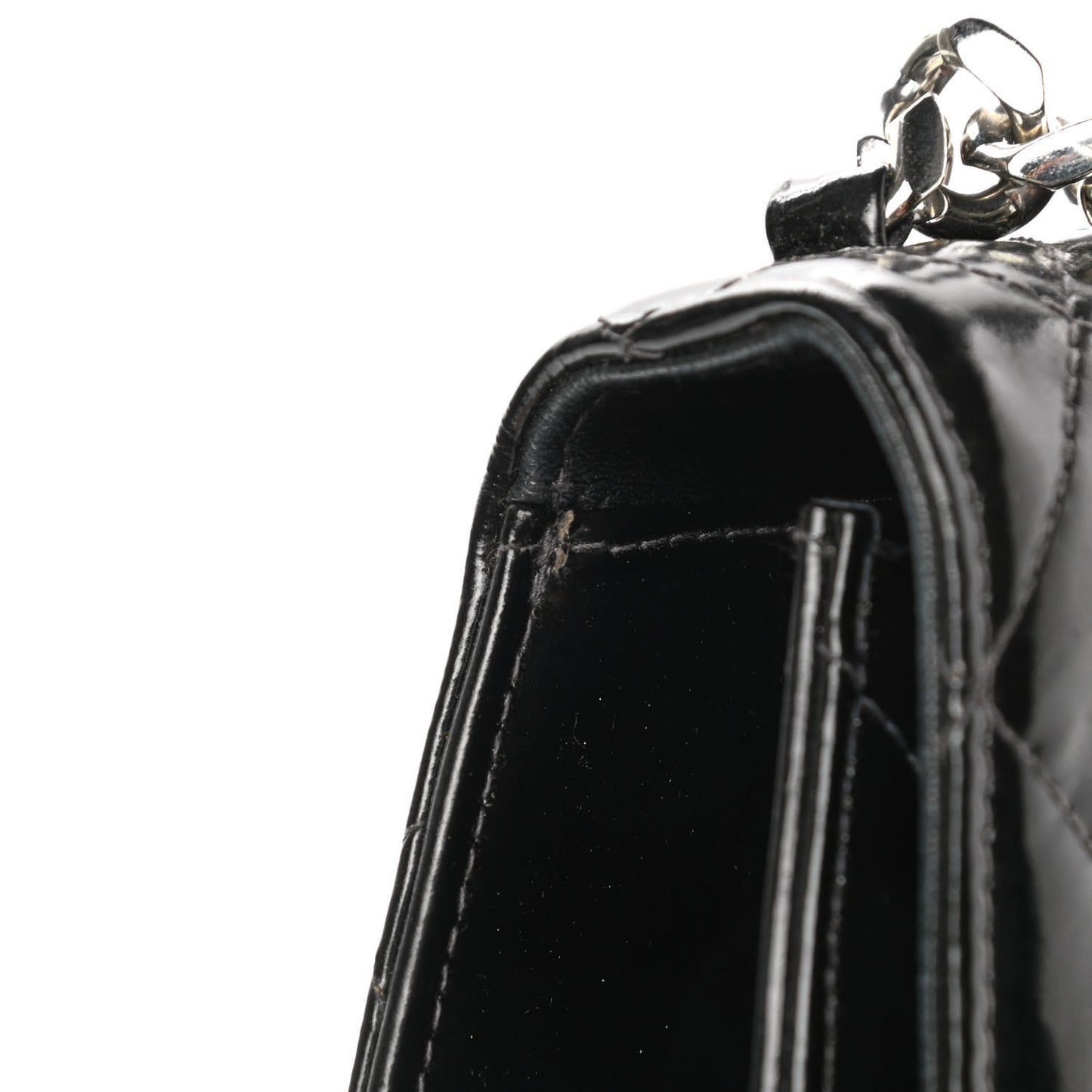 Glazed Calfskin Quilted Coco ID Chain Bag Black