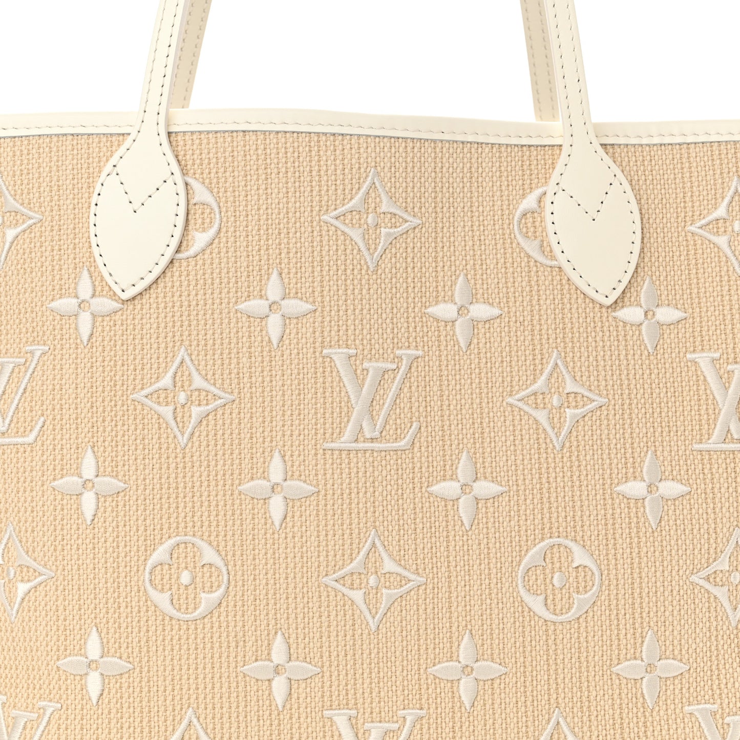 Cotton Monogram Embroidered Neverfull MM Beige White