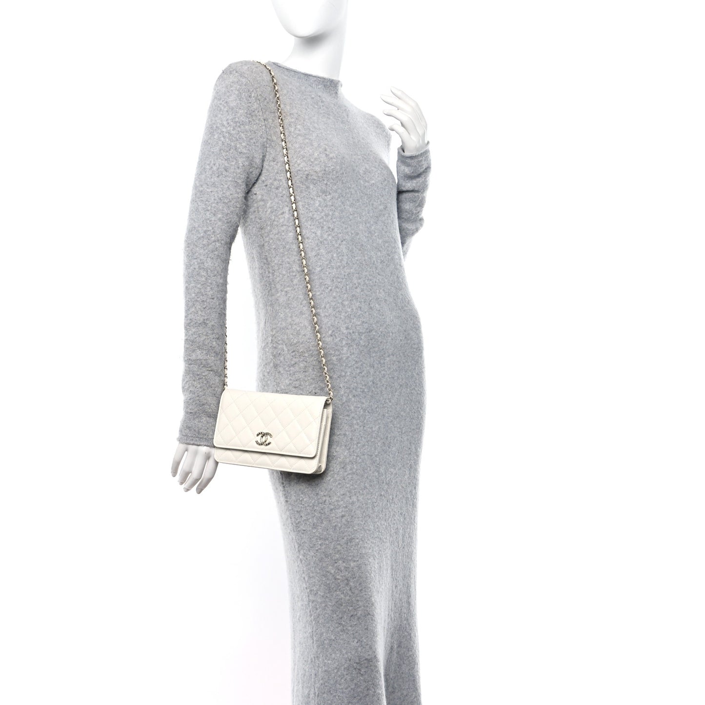 Caviar Quilted Chain CC Quilted Wallet On Chain WOC White