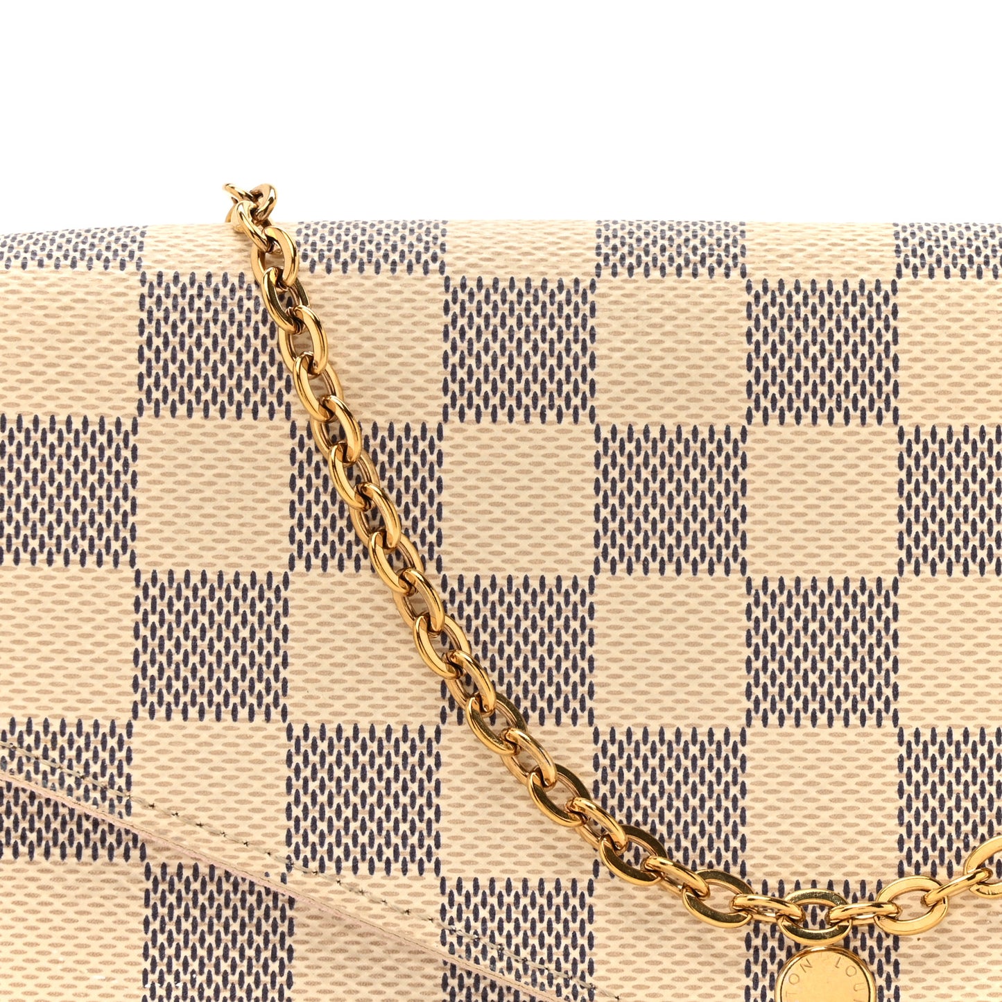Damier Azur Pochette Felicie Chain Wallet Rose Ballerine