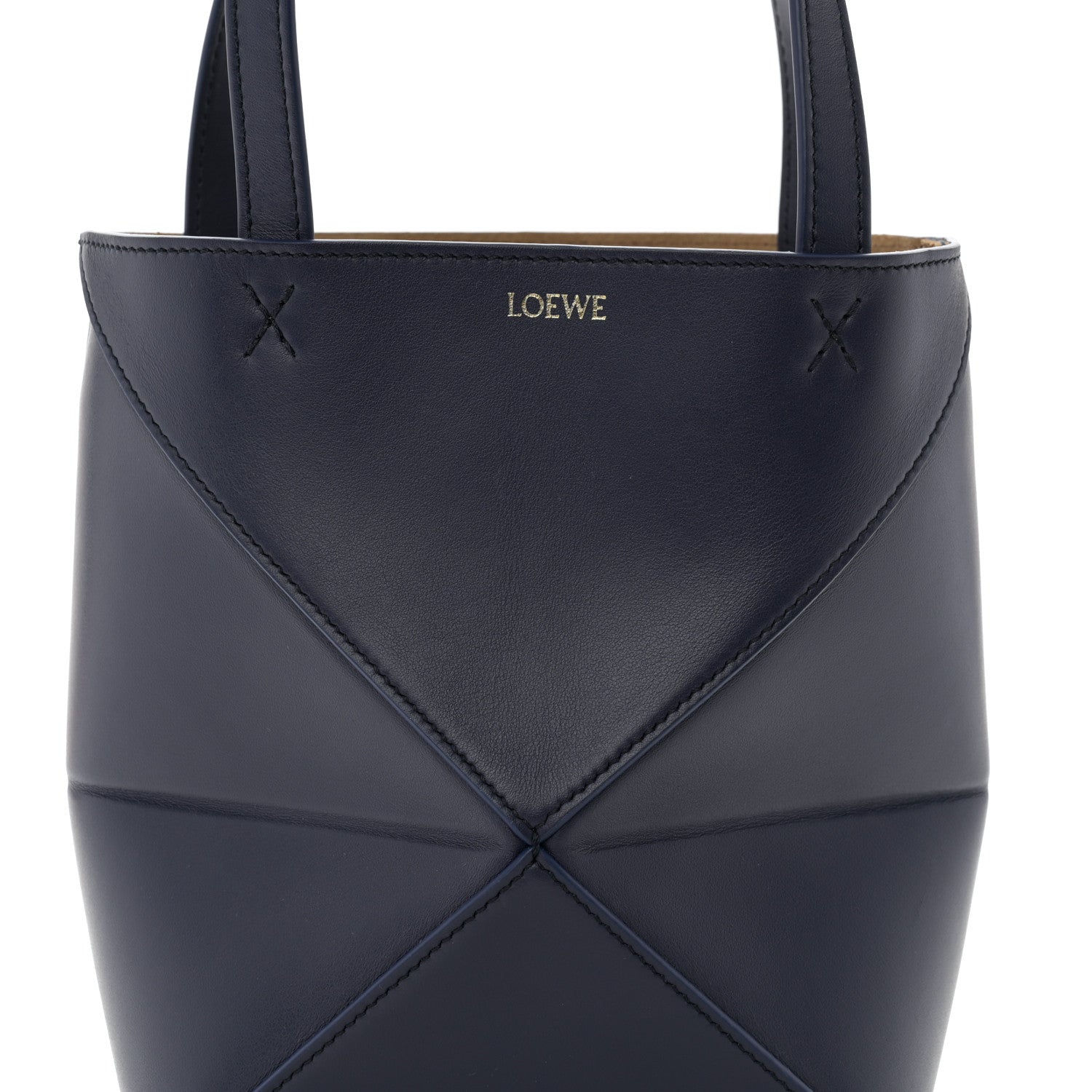 Loewe Shiny Calfskin Mini Puzzle Fold Tote Navy 8 of 10