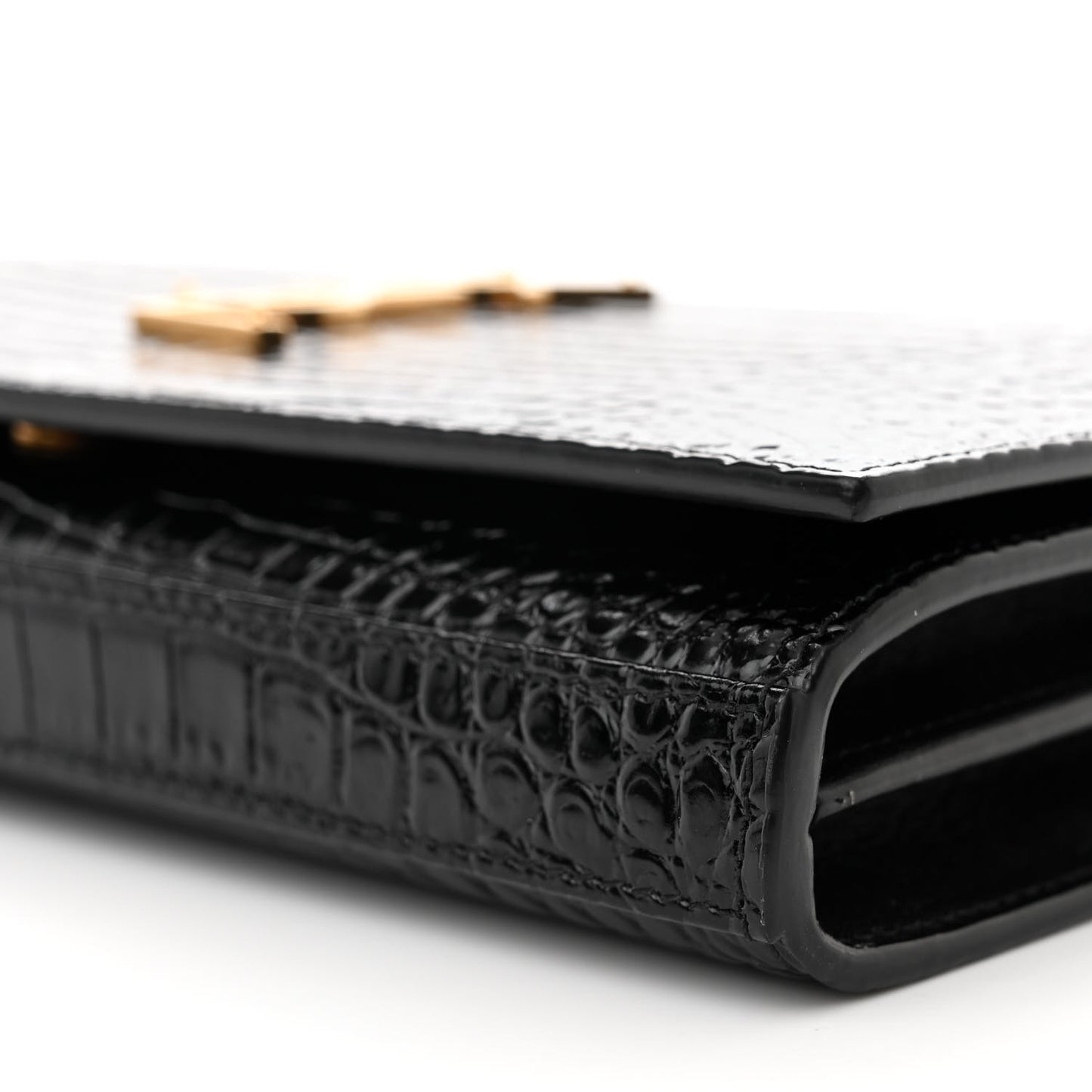 Calfskin Crocodile Embossed Cassandre Wallet On Chain WOC Black