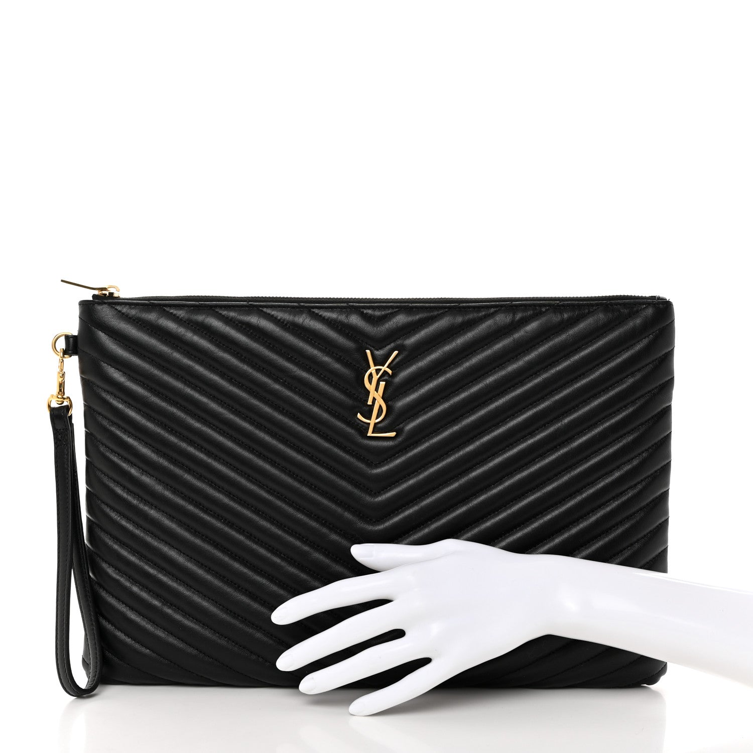 Saint Laurent Calfskin Matelasse Monogram Cassandre Tablet Pouch Black 2 of 8