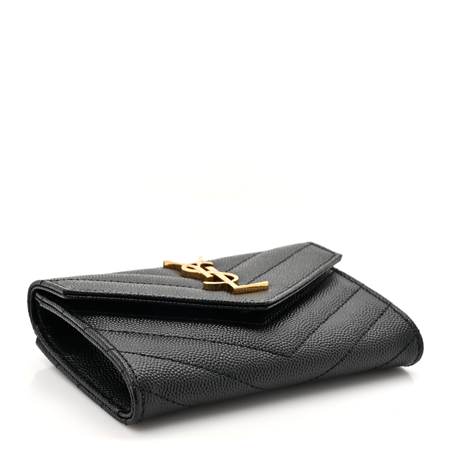 Grain De Poudre Matelasse Chevron Small Monogram Envelope Wallet Black