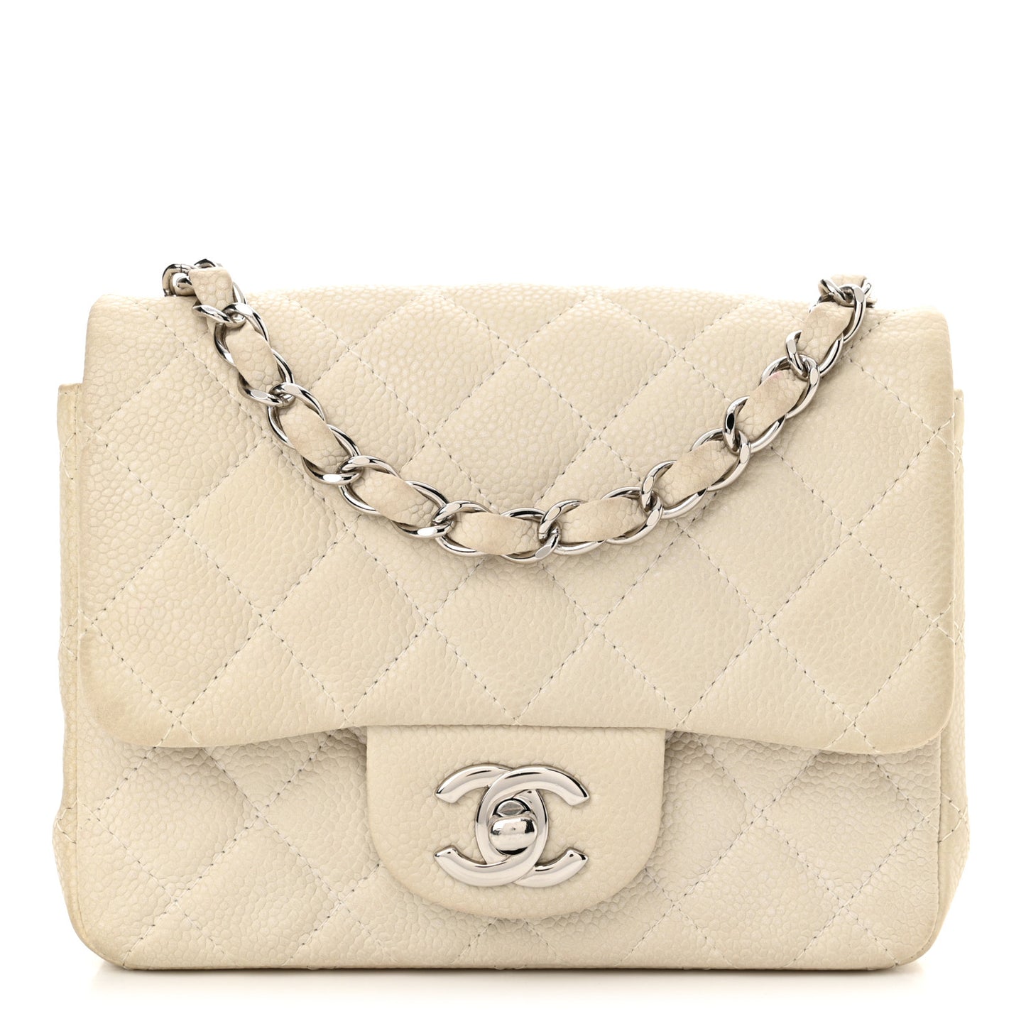 Caviar Quilted Mini Square Flap Dark White