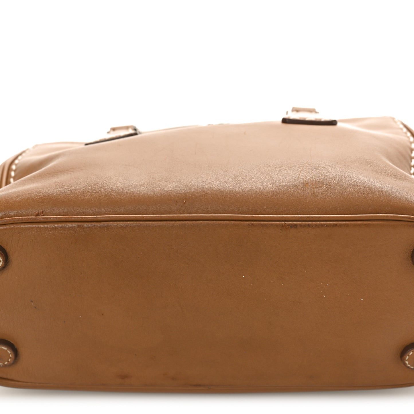 City Calf Mini Hand Stitched Galleria Double Zip Tote Caramel