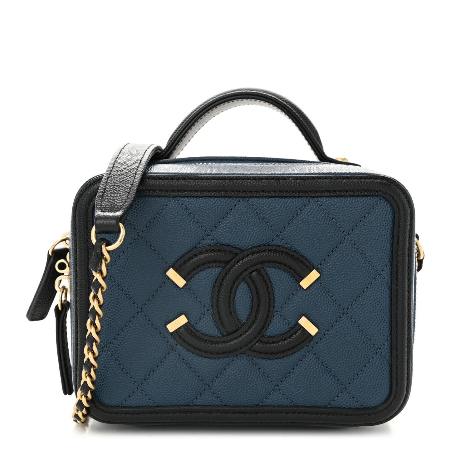 Caviar Quilted Small CC Filigree Vanity Case Navy Black