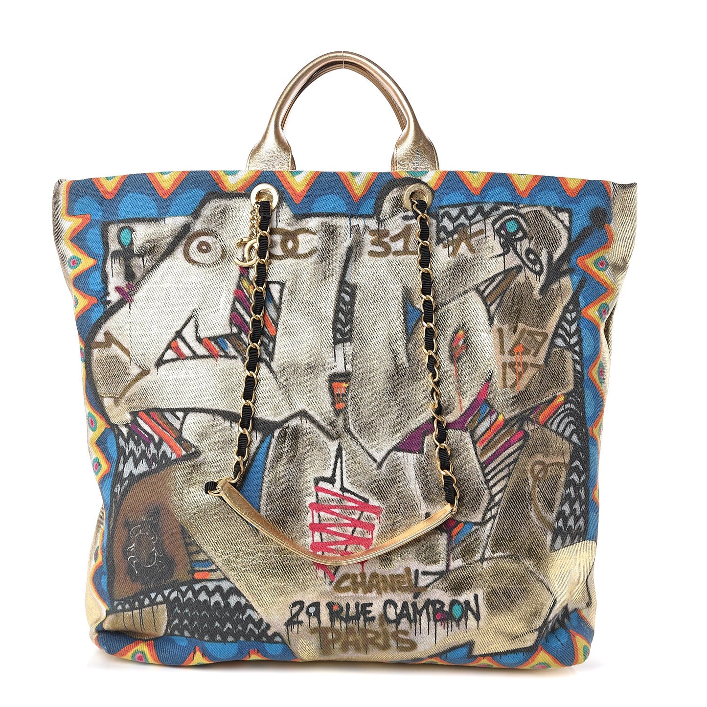 Graffiti Printed Canvas Street Spirit Tote Multicolor