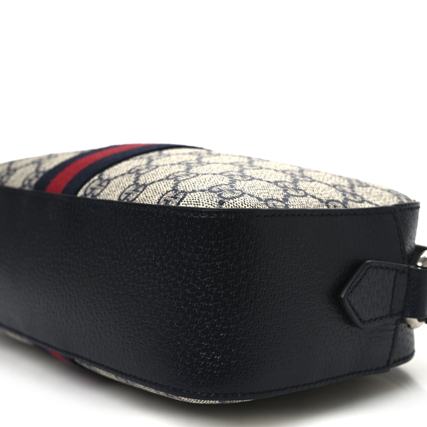 GG Supreme Monogram Textured Dollar Calfskin Web Small Ophidia Camera Bag Beige Blue