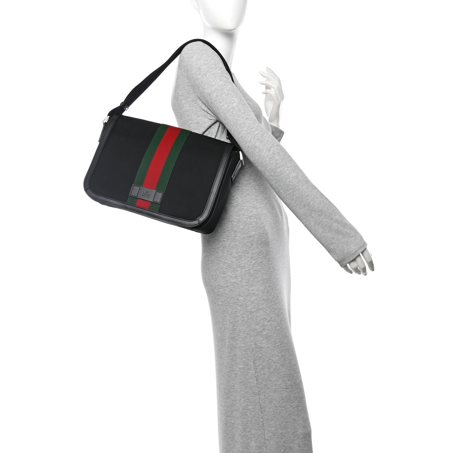 Techno Canvas Web Flap Messenger Bag Black