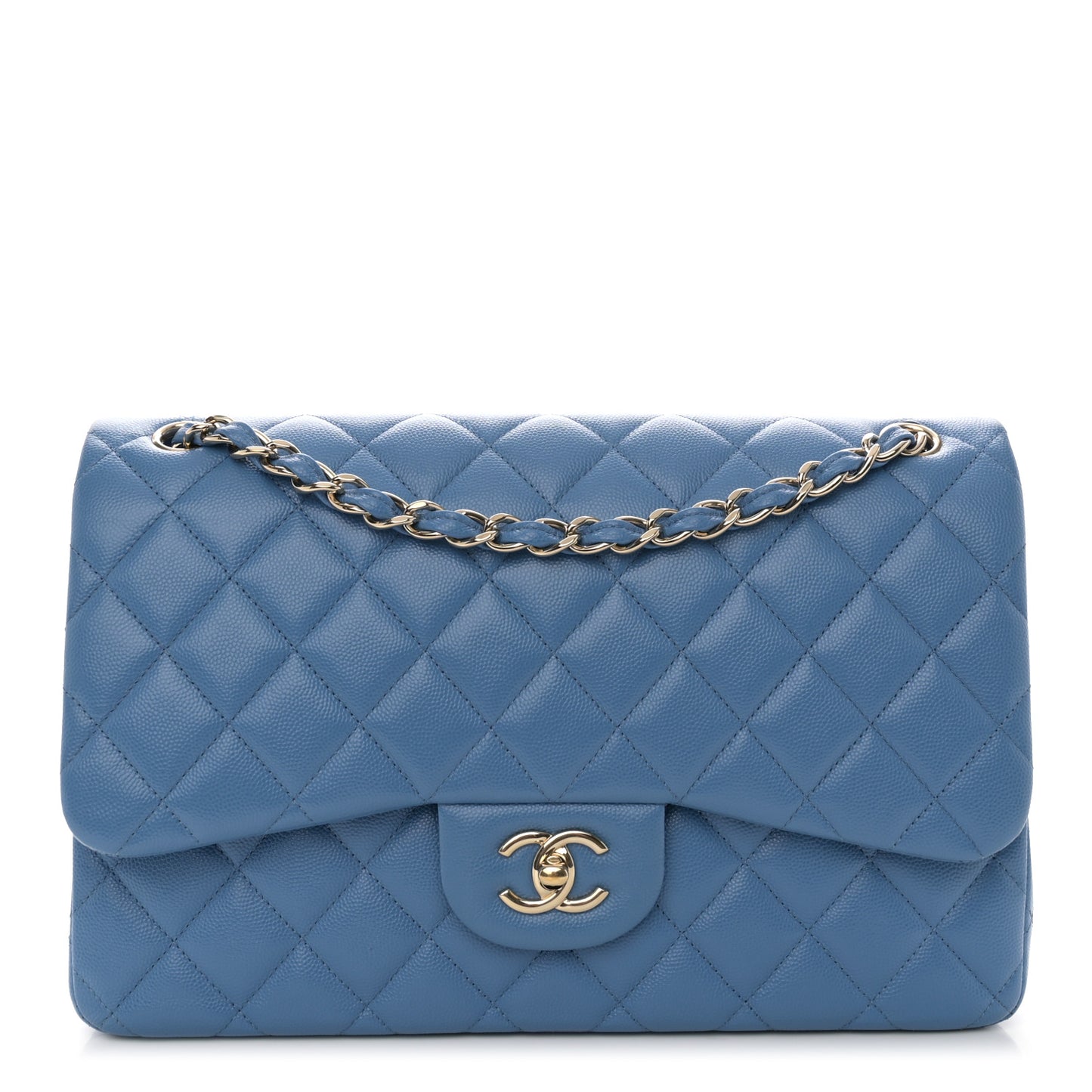 Caviar Quilted Jumbo Double Flap Blue