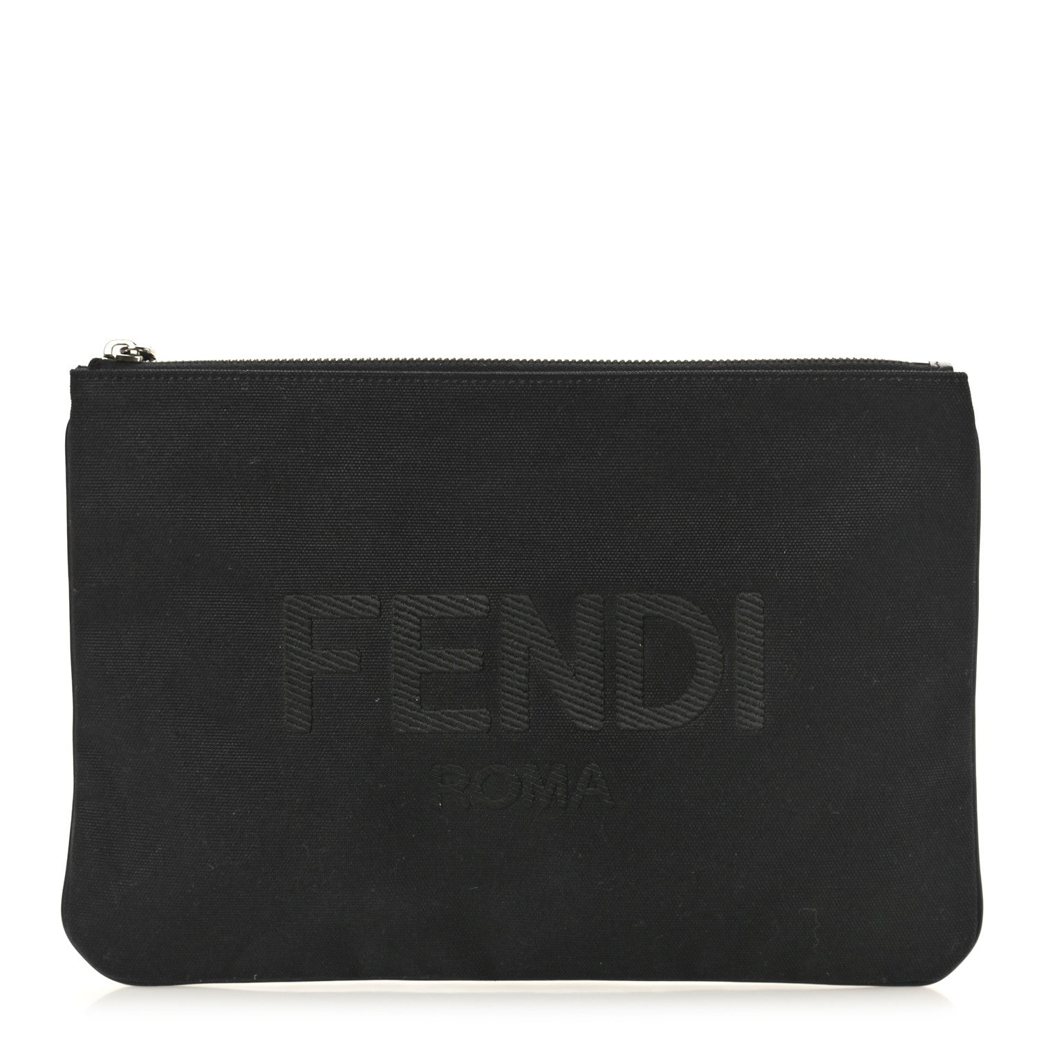 Fendi Cotton Canvas Vitello Grace Light Logo Pouch Black 1 of 8