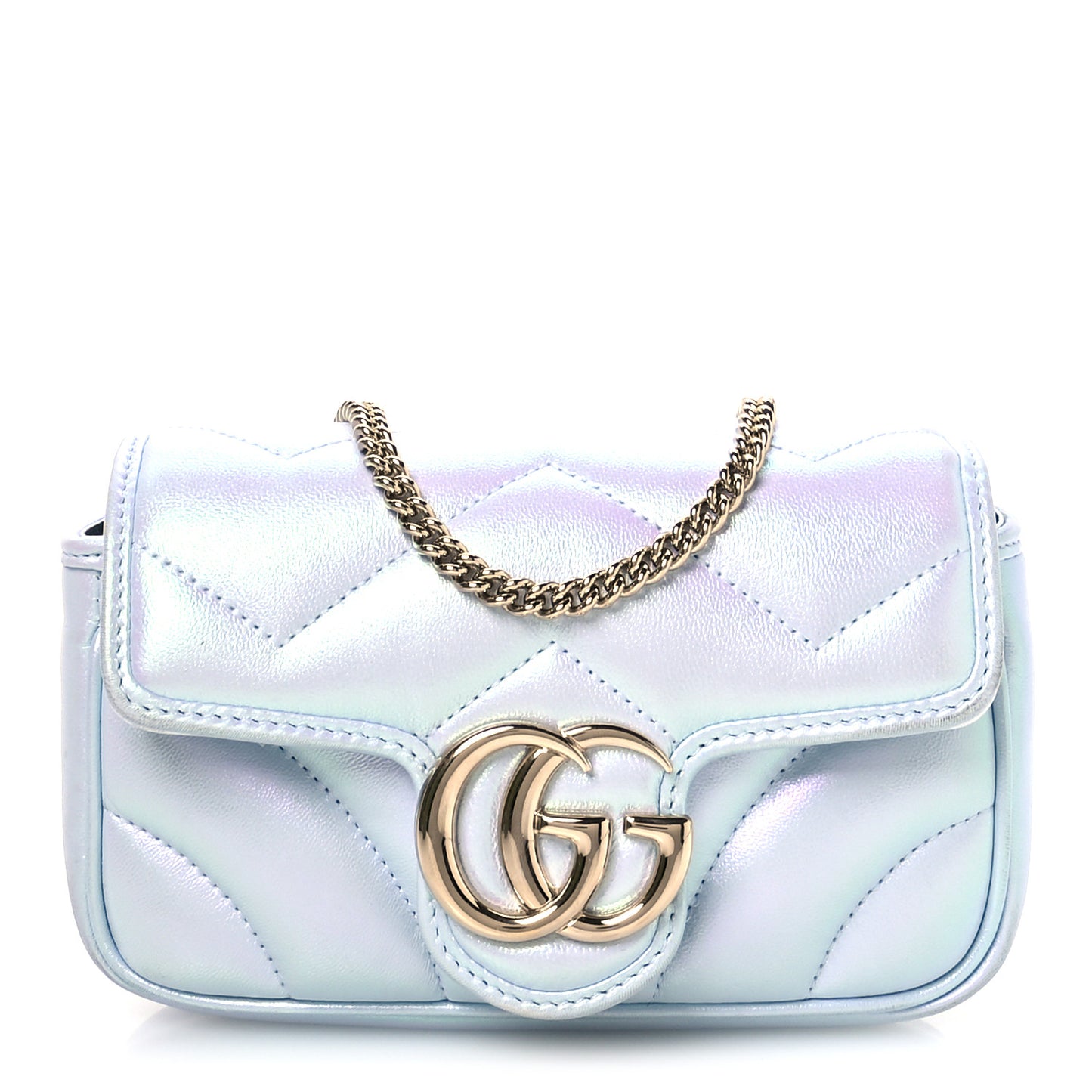 Iridescent Nappa Chevron Matelasse Small GG Marmont Shoulder Bag Iridescent Snow Light Blue