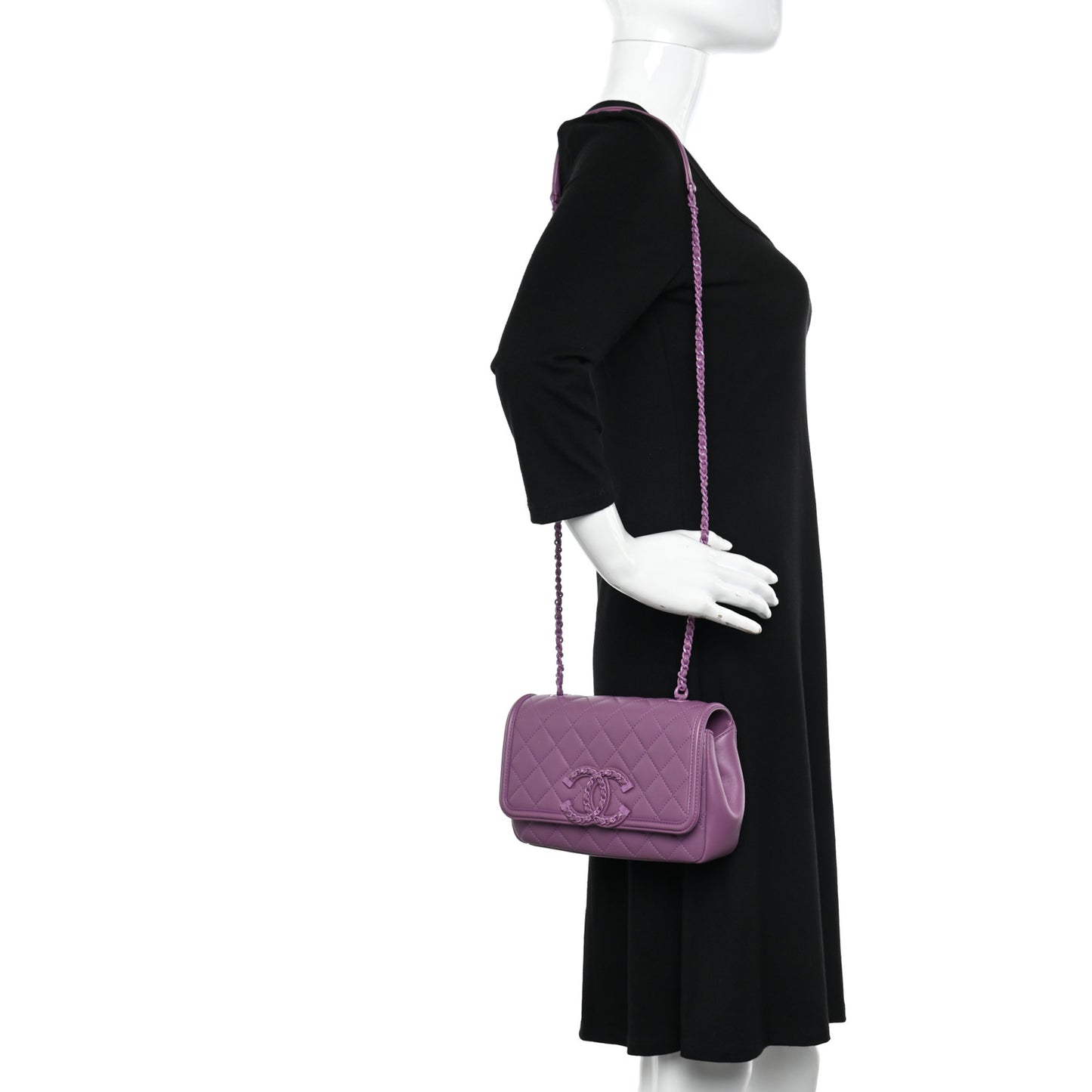Lambskin Quilted Small CC Filigree Flap Purple