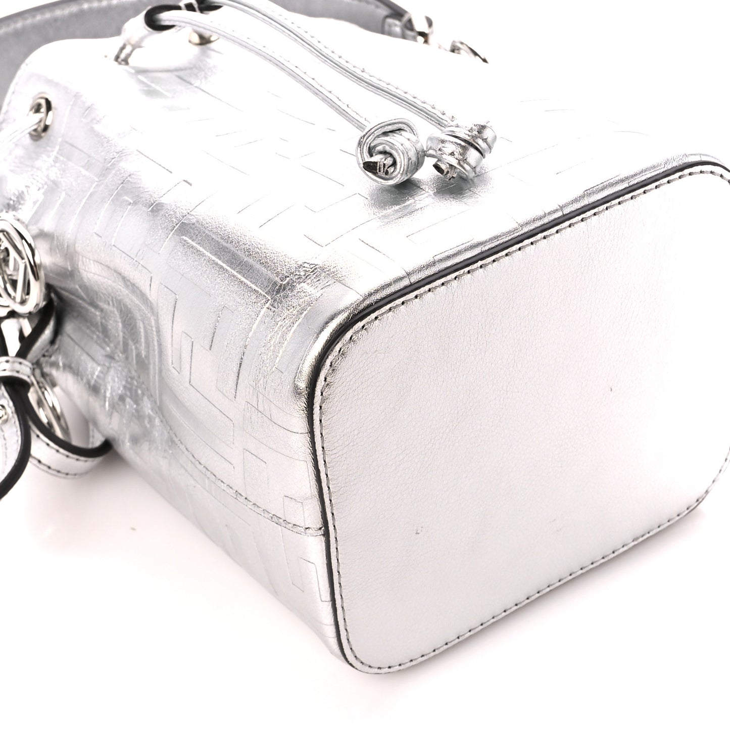 Metallic Vitello Liberty F is Fendi FF 1974 Embossed Mini Mon Tresor Bucket Bag Argento