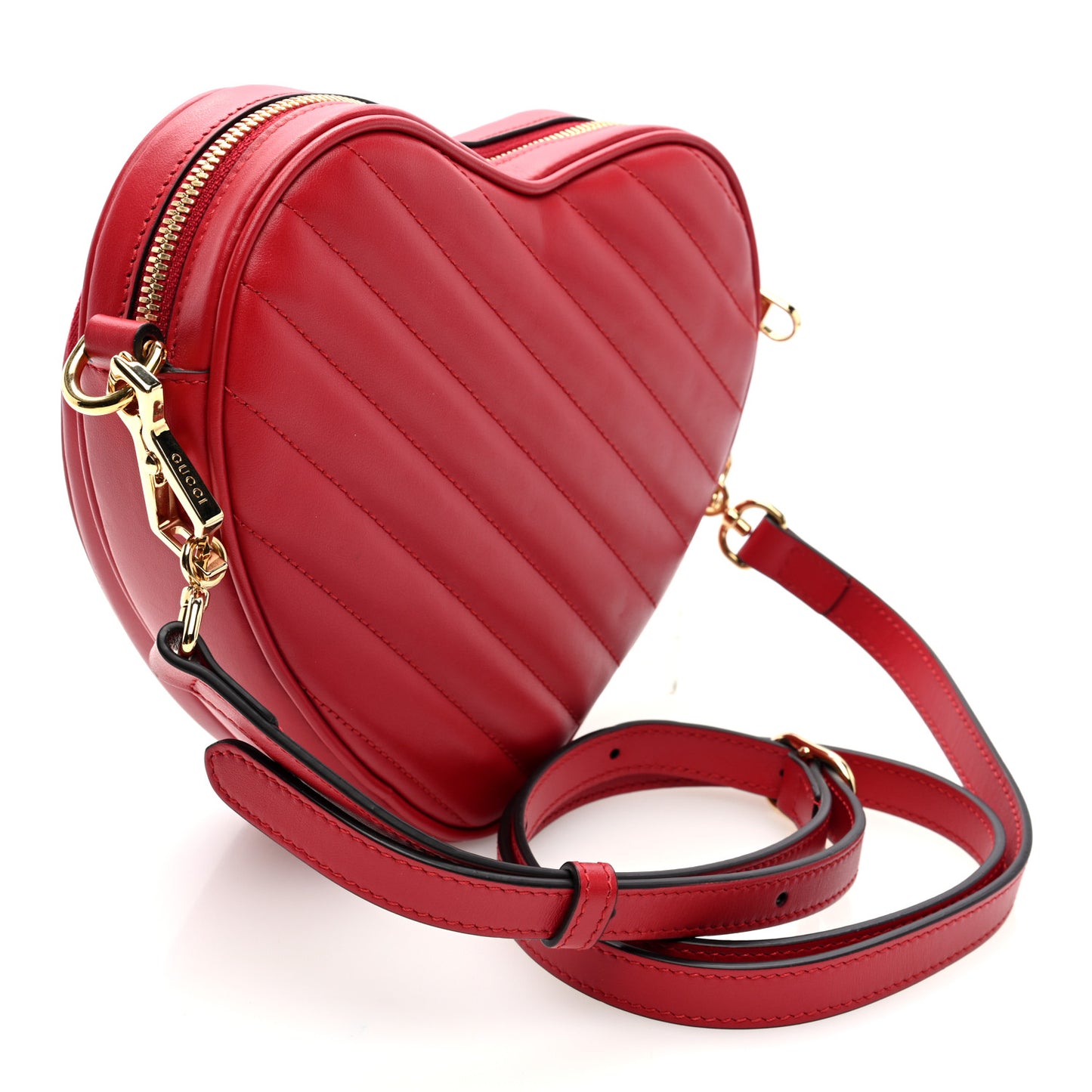 Calfskin Matelasse Diagonal Mini Interlocking G Heart Shoulder Bag Hibiscus Red