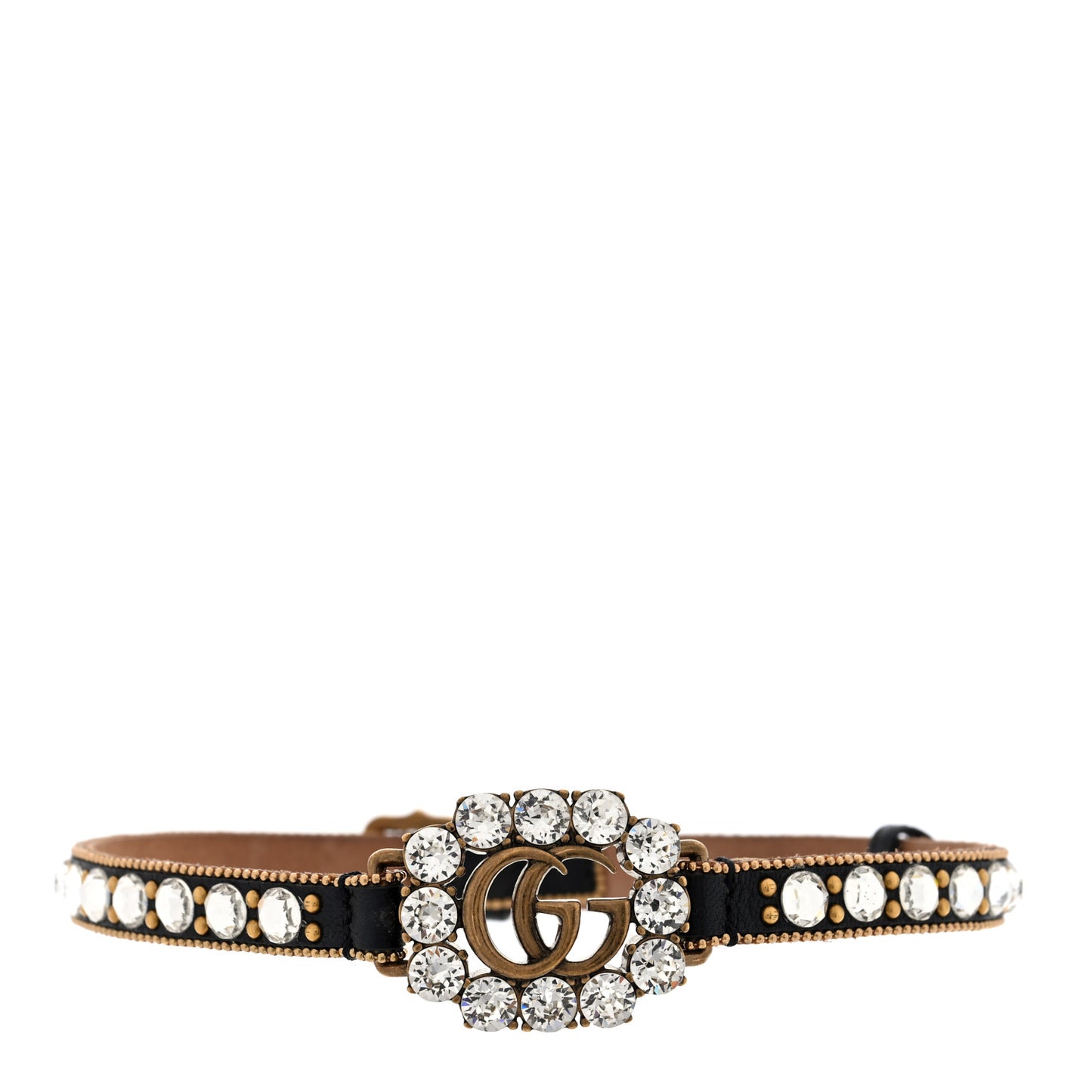 Calfskin Crystal Embellished Double G Choker Necklace Black