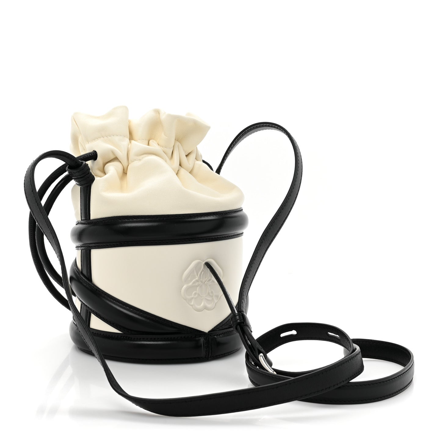 Calfskin Curve Bucket Bag Black White