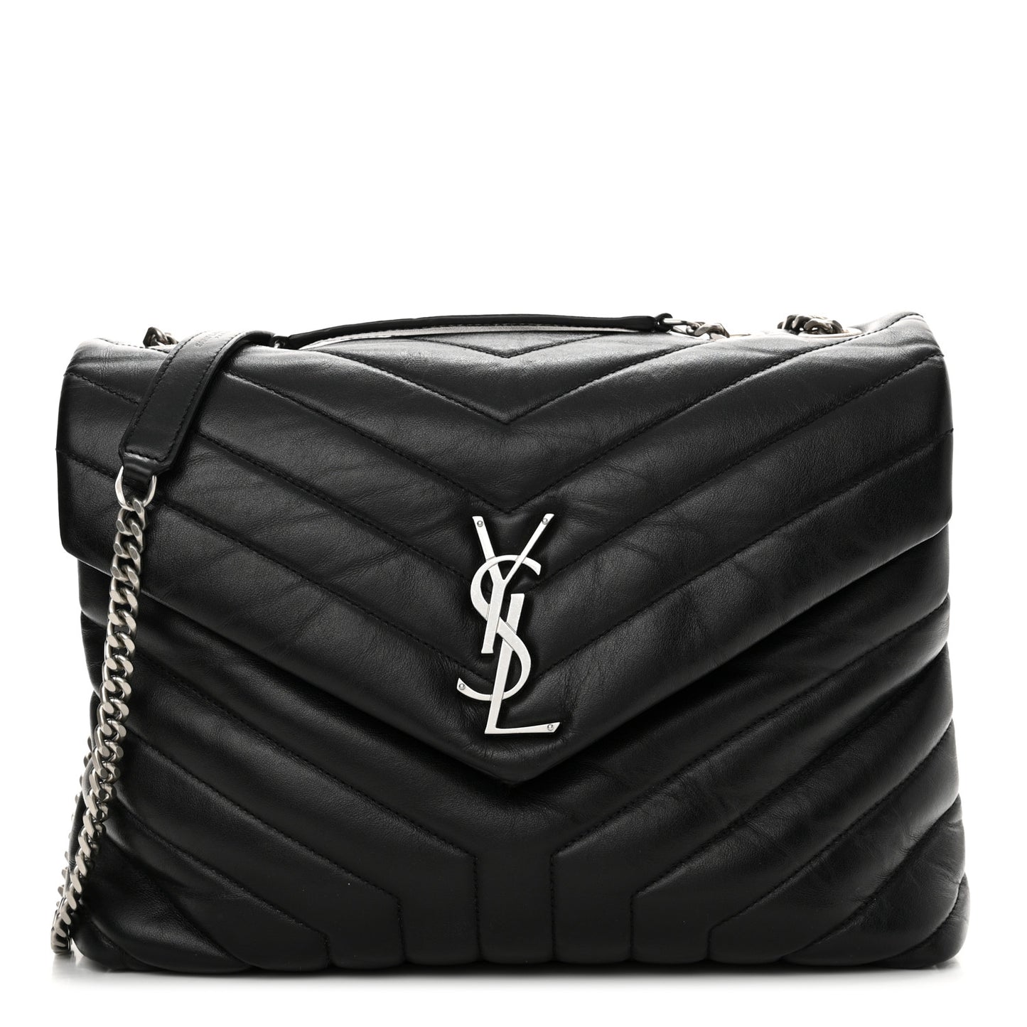 Calfskin Y Quilted Monogram Medium Loulou Chain Satchel Black