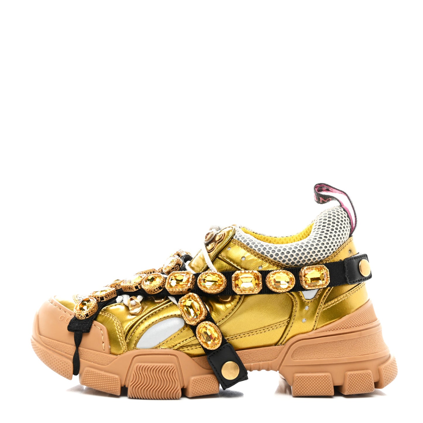 X SEGA Metallic Calfskin Mesh Removable Crystals Womens Flashtrek Sneakers 36.5 Oro Vecchio