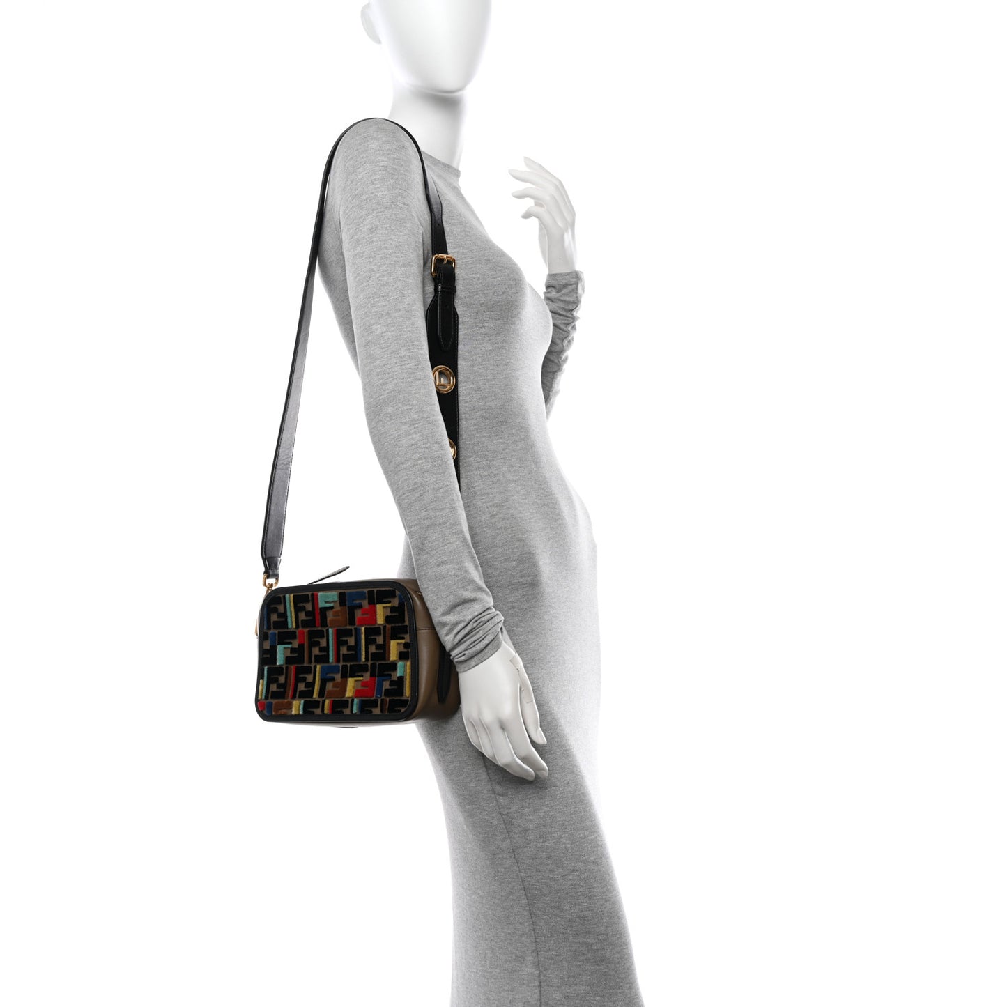 Vitello Century Velvet F is Fendi FF Multicolor Bi-Color Camera Case Fango Black Multicolor
