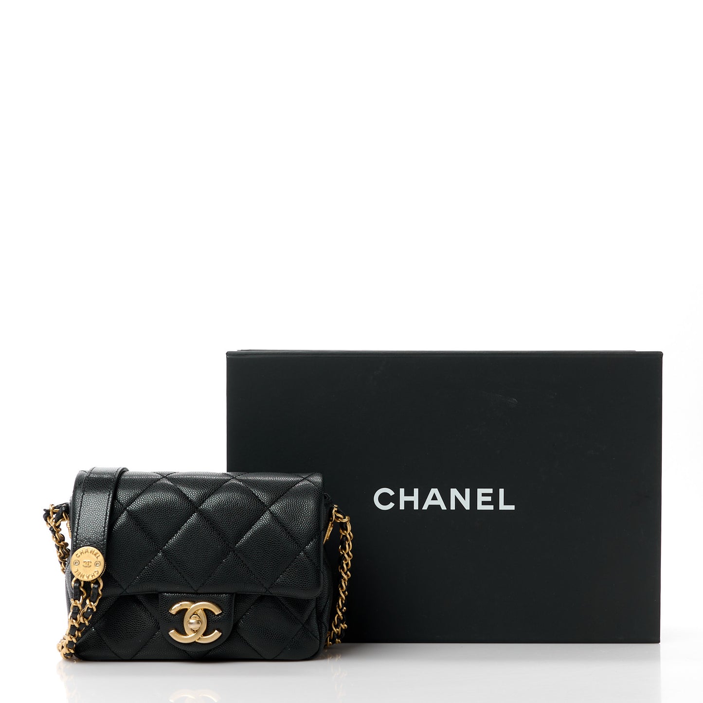 Caviar Quilted Mini Twist Your Buttons Flap Black