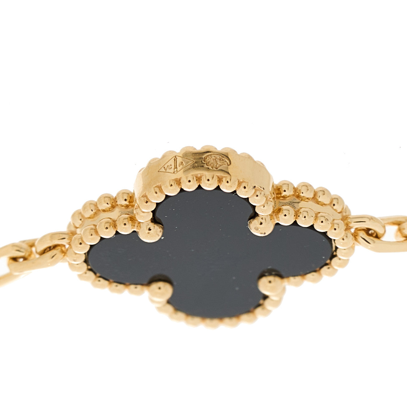18K Yellow Gold Black Onyx 5 Motifs Vintage Alhambra Bracelet