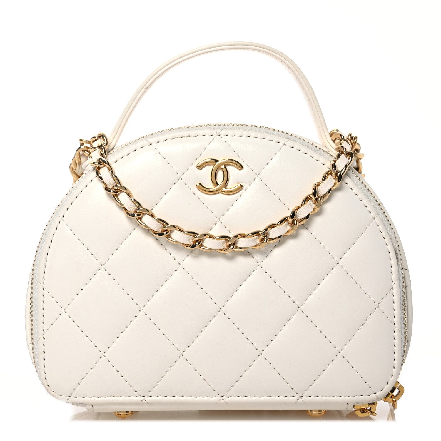 Chanel Lambskin Quilted Small Chic Riviera Top Handle Vanity Case White 1 of 15