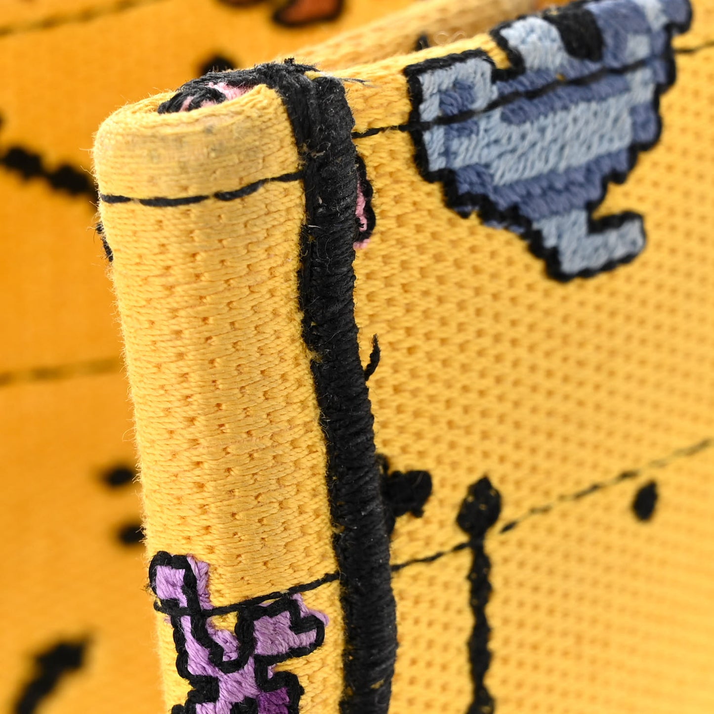 Canvas Embroidered Small Pixel Zodiac Book Tote Yellow Multicolor