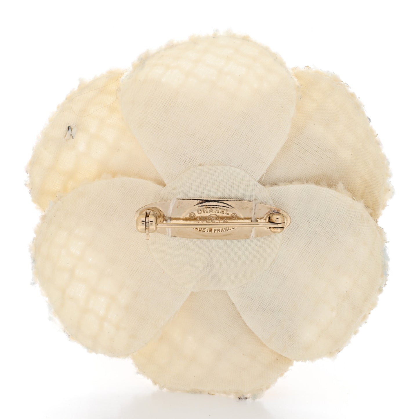 Metallic Tweed CC Camellia Brooch Gold Ivory
