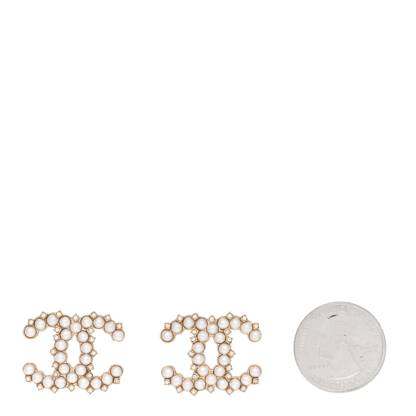 Pearl Crystal CC Stud Earrings Gold