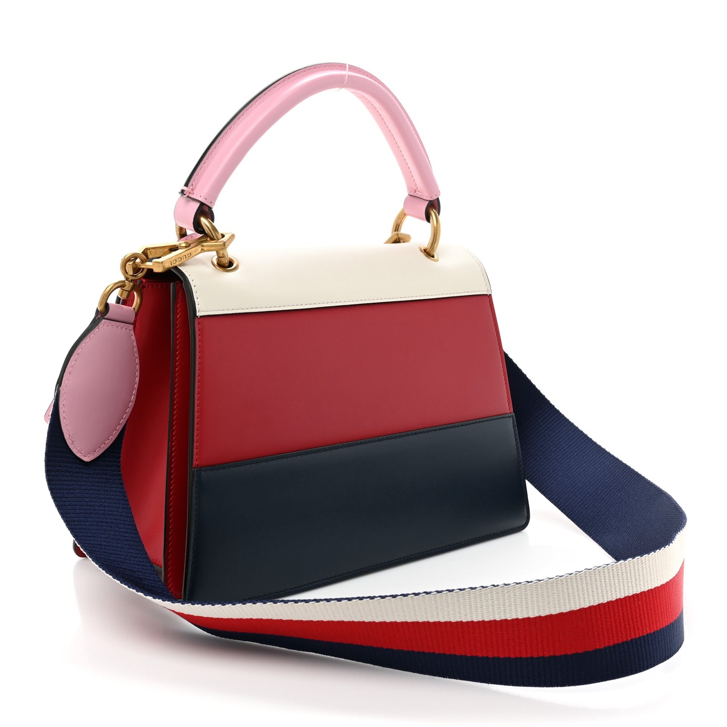 Calfskin Sylvie Web Small Queen Margaret Top Handle Bag Blue Agata Hibiscus Red Mystic White Sugar Pink