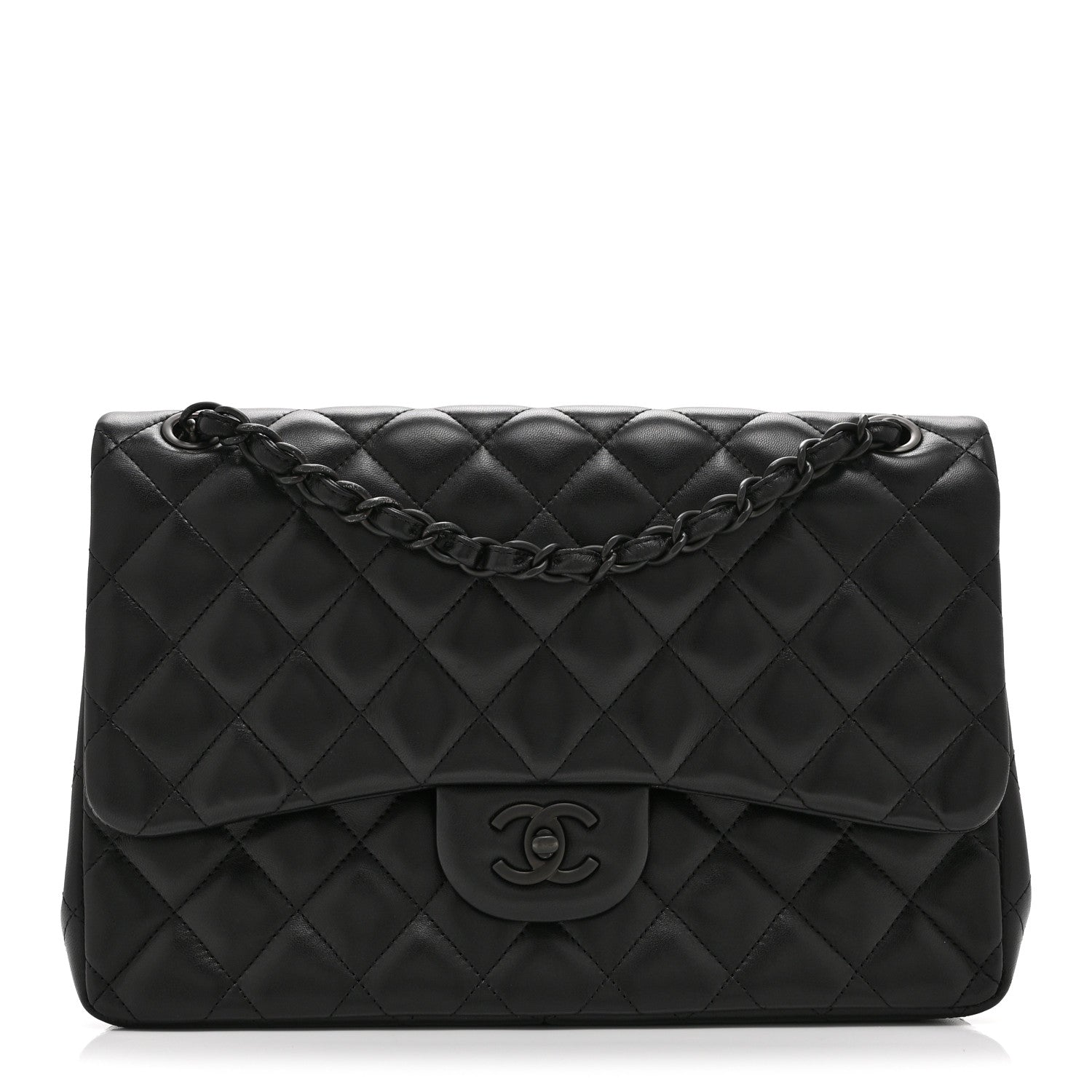 Chanel Lambskin Quilted Jumbo Double Flap So Black 1977783