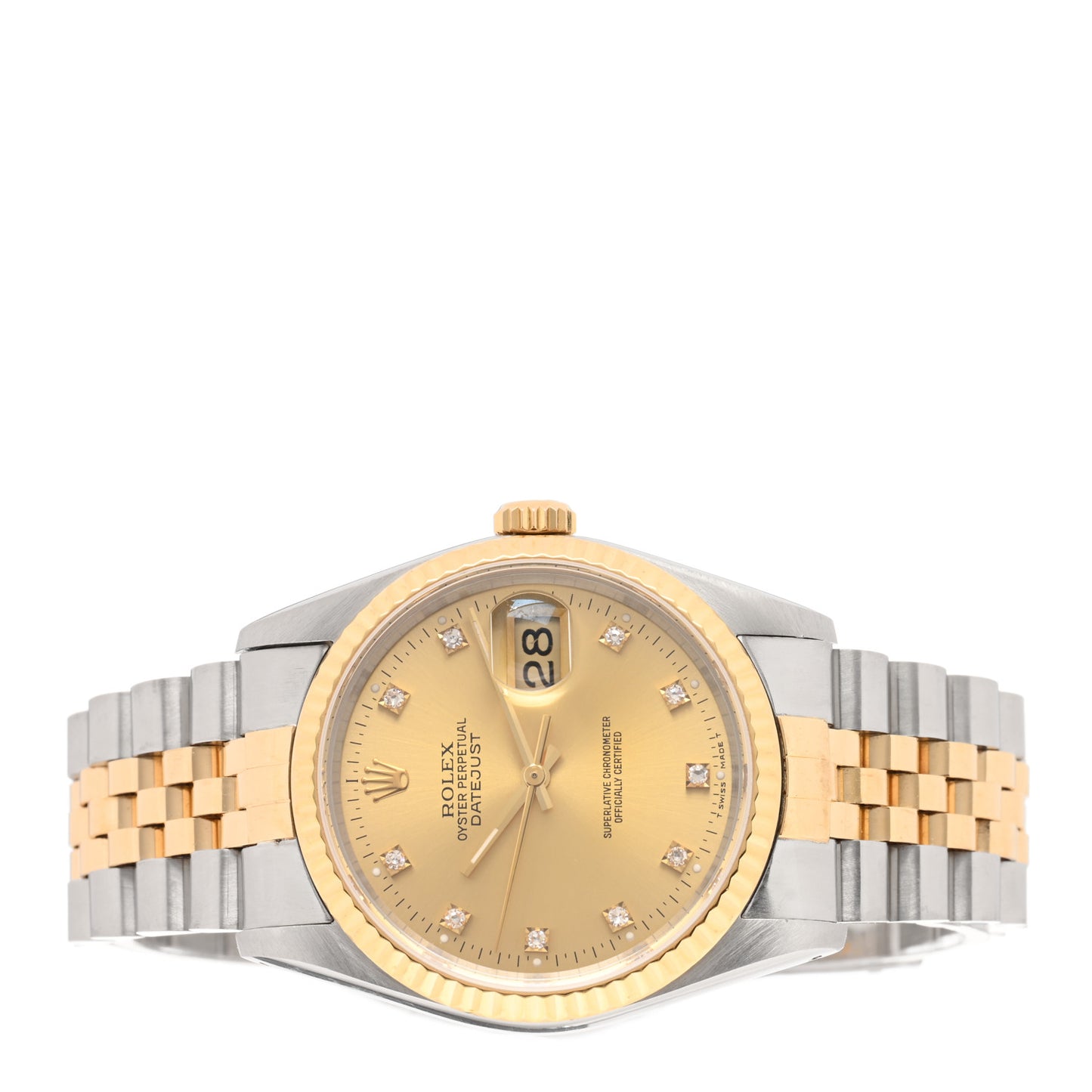 Stainless Steel 18K Yellow Gold Diamond 36mm Oyster Perpetual Datejust Watch Champagne 16233