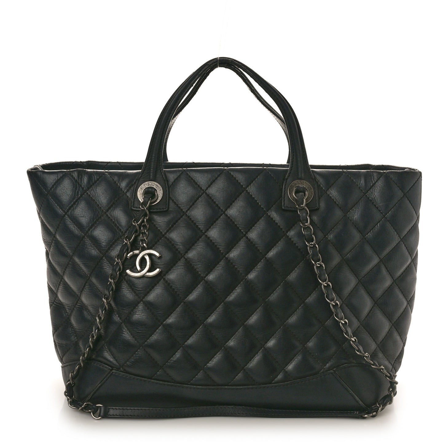 Calfskin Quilted Small Easy Shopping Tote Black